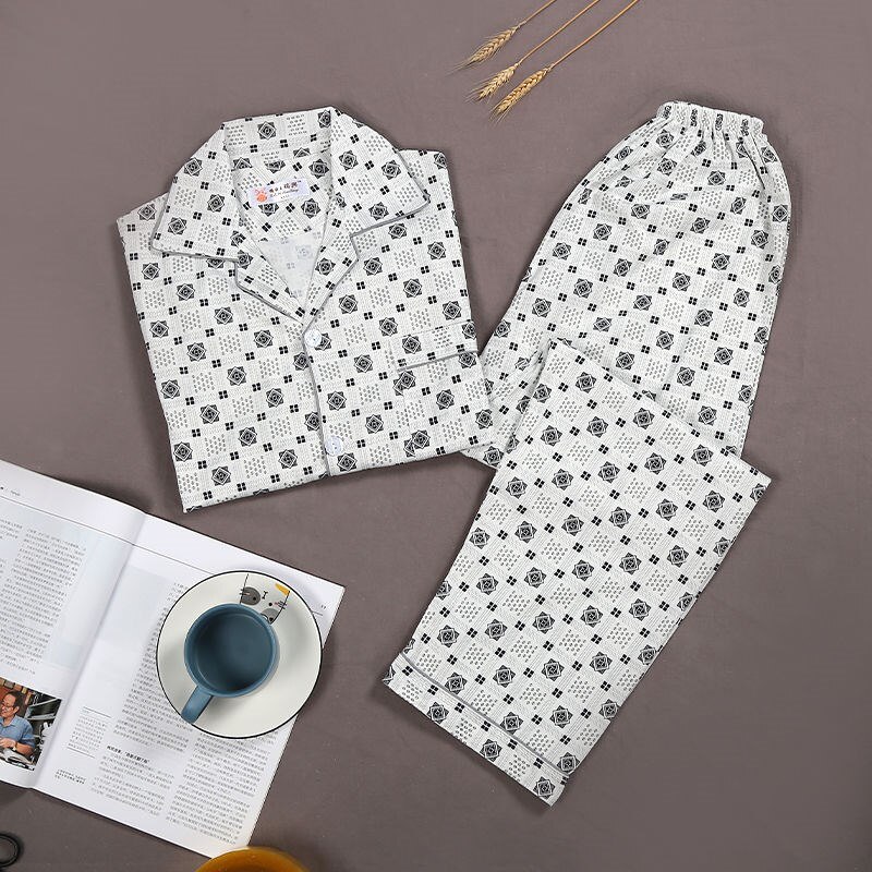 Summer Casual knit Cotton Pajama Sets for Men Short Sleeve Long Pants Sleepwear Pyjama Male Homewear Lounge Wear Clothes: 580 / XXL