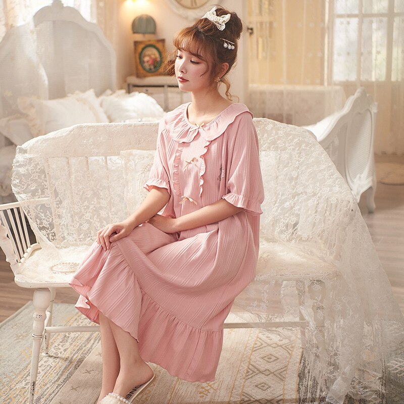 Roseheart Vrouwen Homewear Roze Sexy Nachtkleding Nacht Jurk Kant Katoen Nachtkleding Nachtjapon Nachtkleding Luxe Vrouwelijke Mooie Jurk