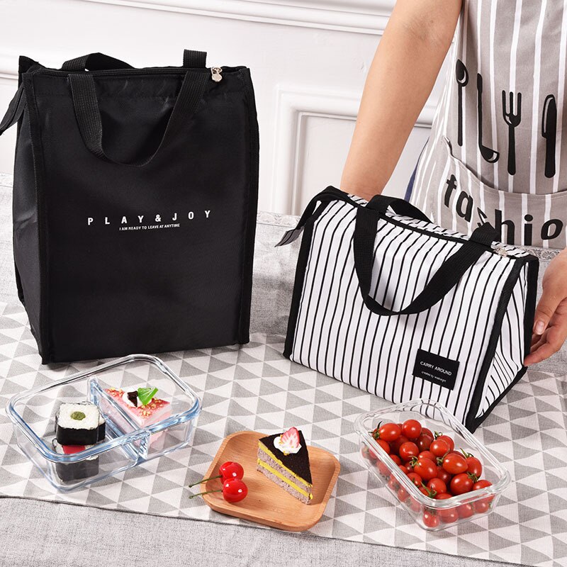 Bolsa térmica negra para almuerzo familiar, bolsa de aislamiento térmico Bento para escuela, Picnic, bolsa para comida de viaje, organizador de frutas, suministros de accesorios