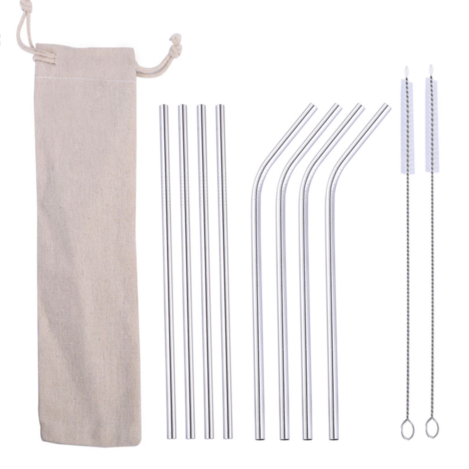 10pcs/set Cocktail Party Bar Reusable Straws Cleaning Brushes Long Birthday Wedding Coffee Drinking Festival Stainless Steel: B