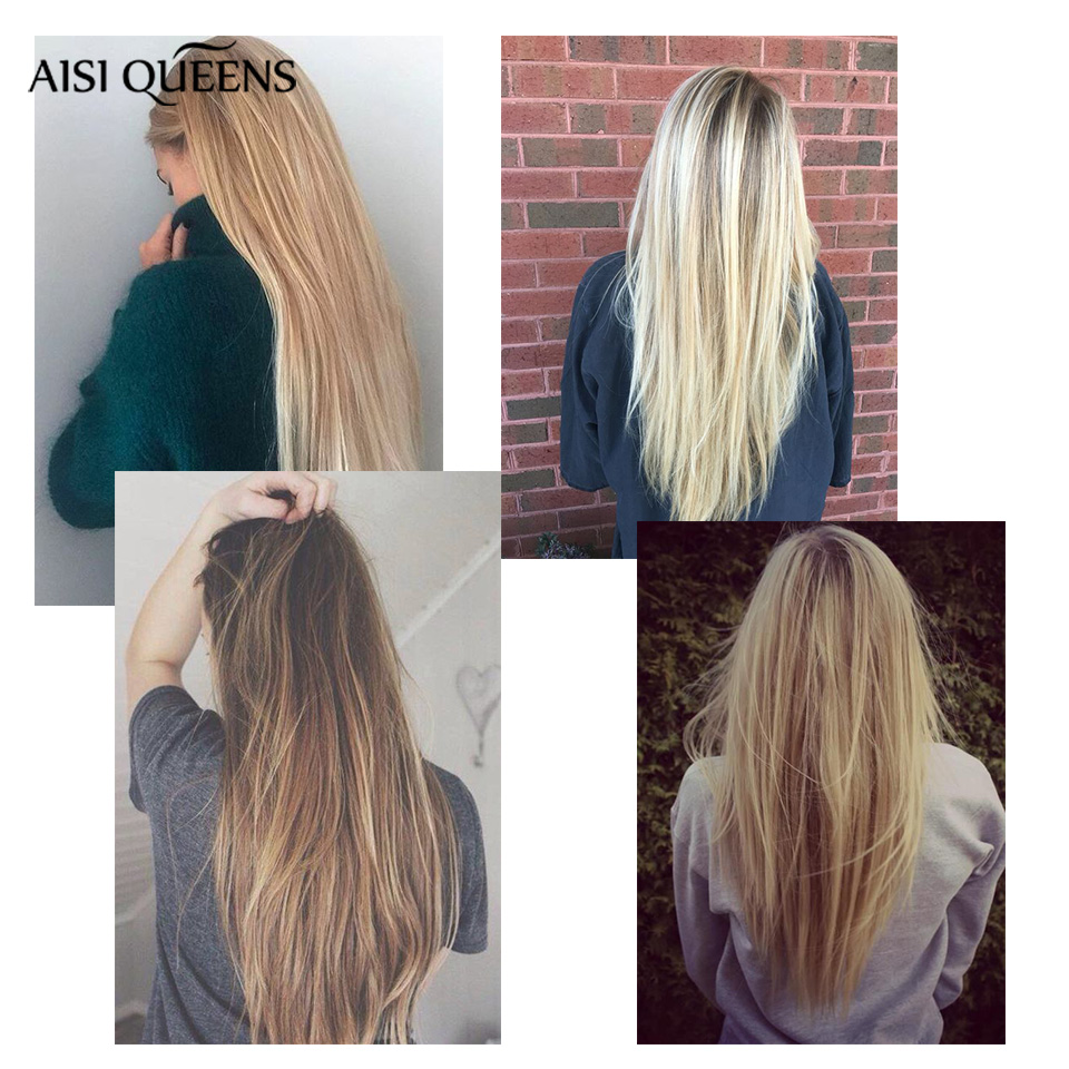 AISI QUEENS Clips In Hair Extension Long Straight Hair Clips for Women 8pcs/set Synthetic 16 Clips In Hair Extensions
