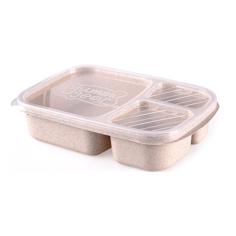 Portable Wheat Straw Microwave Safe Food Container Storage Box with 3 Compartments ): Beige
