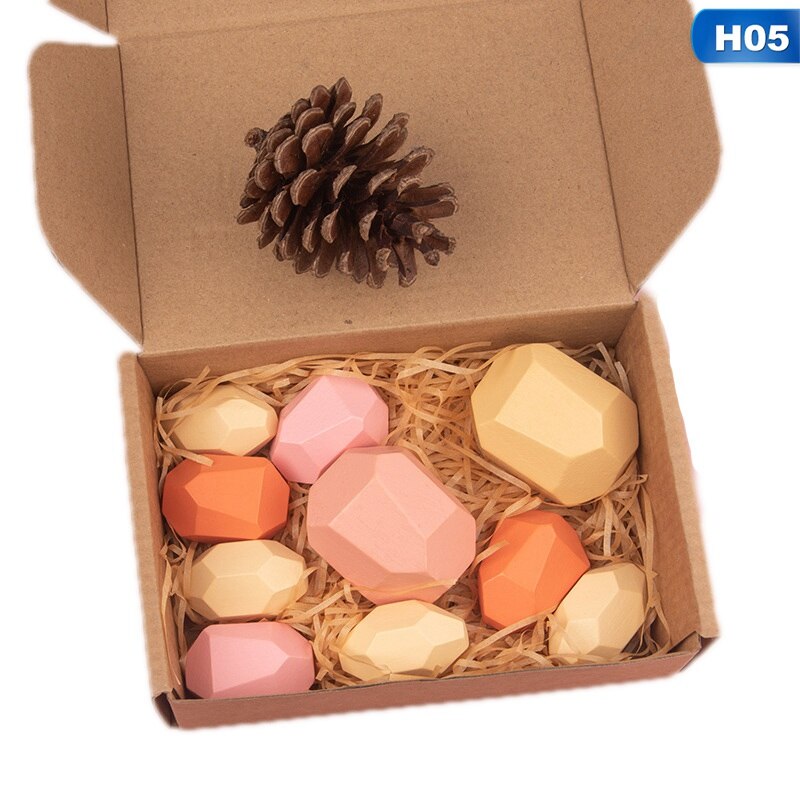 Regenboog Gekleurde Houten Stone Kids Bouwsteen Educatief Speelgoed Creatieve Nordic Stijl Stapelen Blok Spel Kinderen: H05