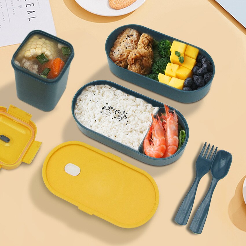 800ml Double Layer Lunch Box With Soup Cup Healthy Material Bento Boxes Microwave Food Storage Container Lunchbox