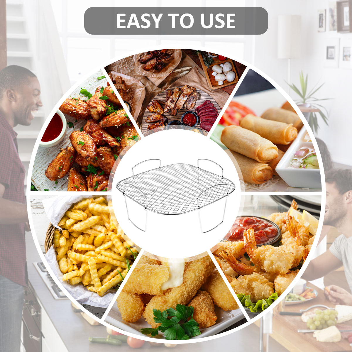 Estante para freidora de aire, rejilla para asar, estante de cocina apilable multicapa de acero inoxidable, estante para barbacoa, bandeja de cesta, accesorios para freidora de aire