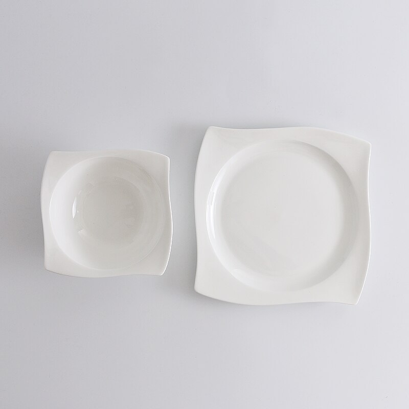European-style pure white bone china bowl and plate set special-shaped western plate salad bowl hotel set ceramic tableware