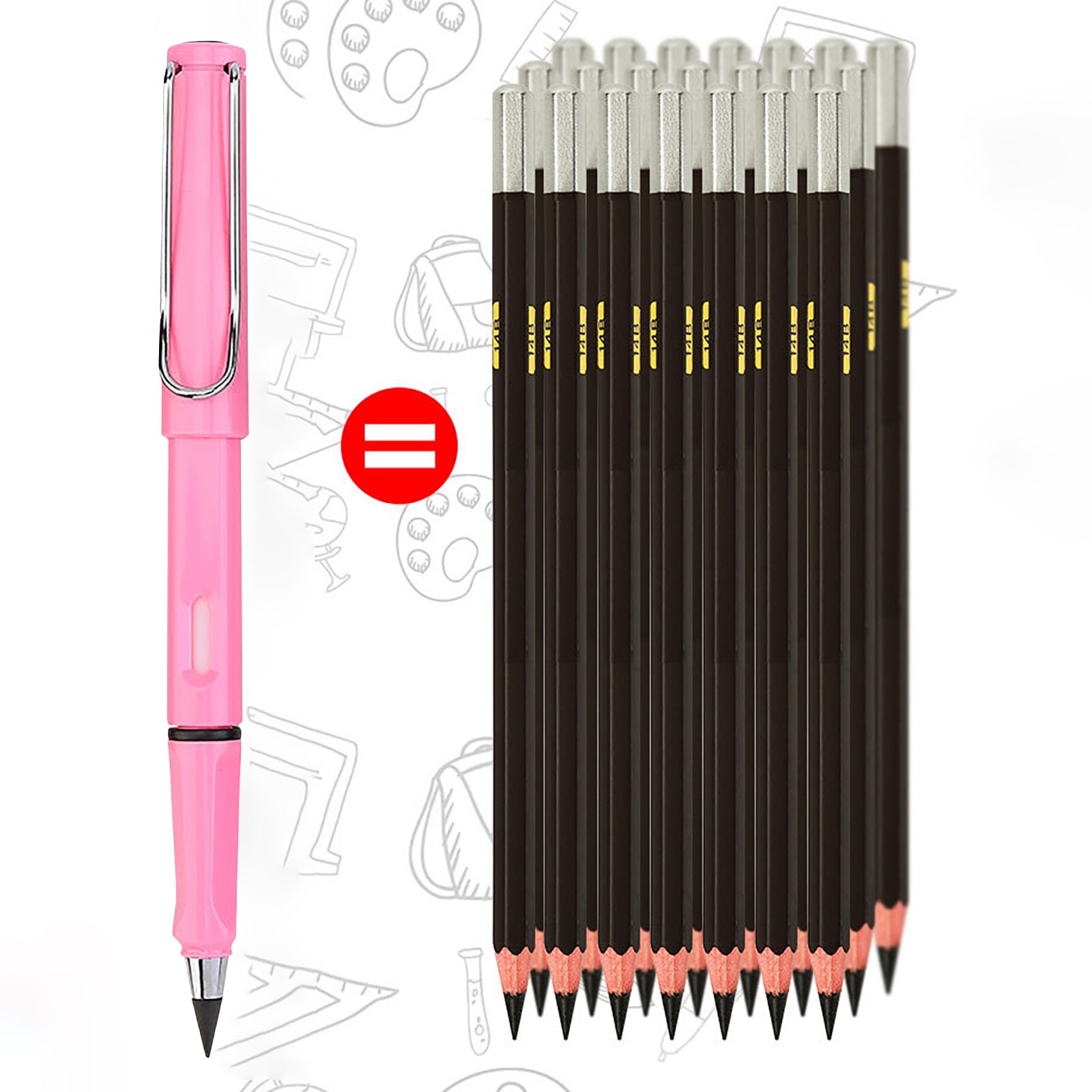 6PCS Inkless Pencil Removable Pen Nib Everlasting Pencil Signing Pen for Beginner Student Sketching Drawing