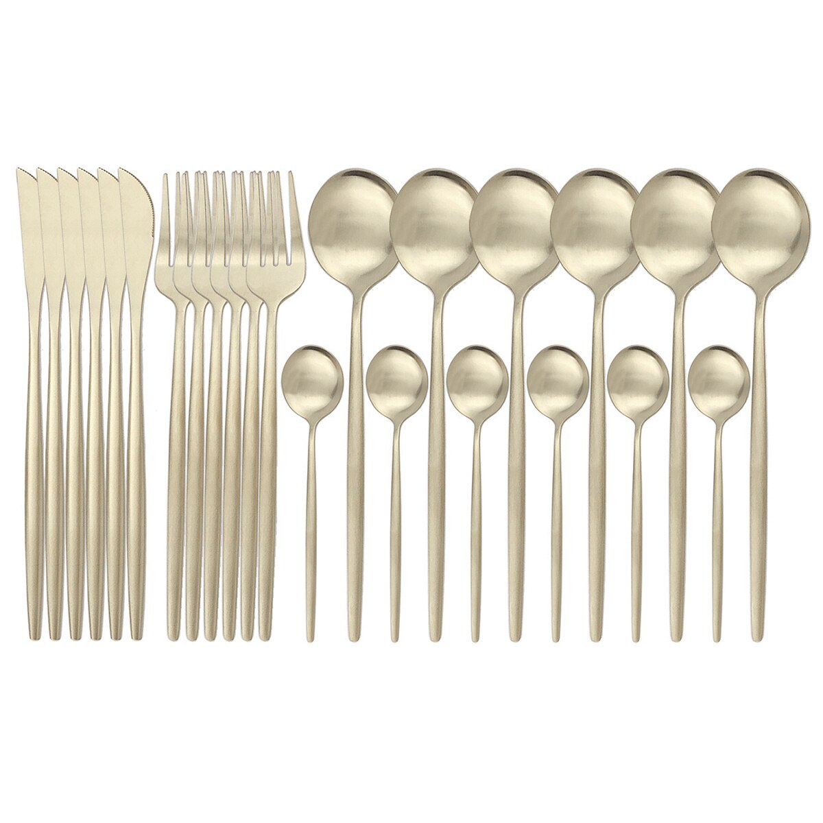 Couverts en or noir mat de 24 pièces | Service de vaisselle en acier inoxydable 304 fourchette cuillère en argenterie, service de couverts de cuisine: 24Pcs Champagne