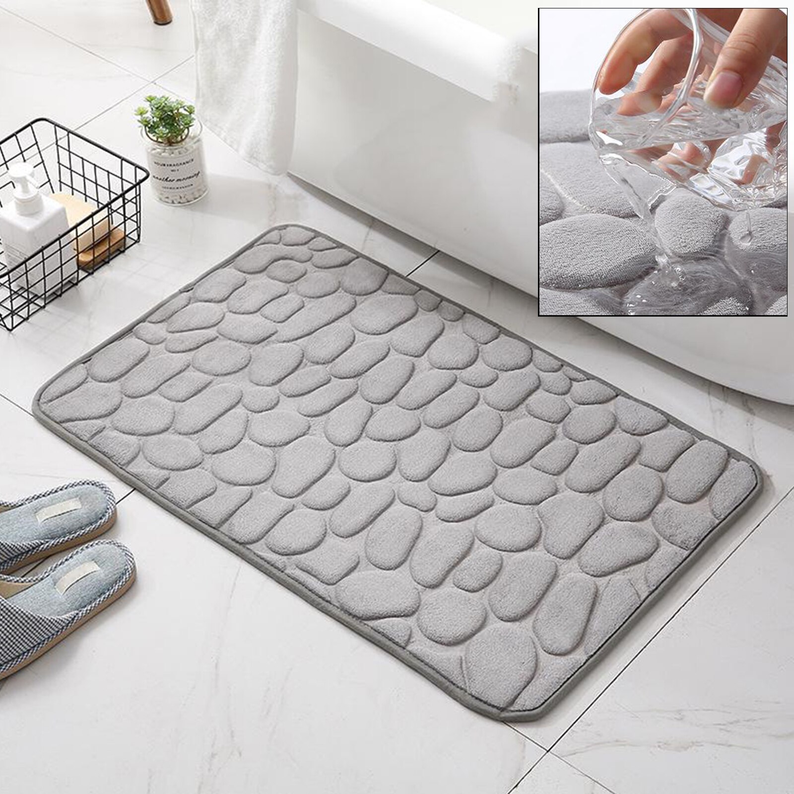 1pc Absorbent Soft Memory Foam Bath Mat Bathroom Shower Rug Non Slip Door Mat: Gray 40x60cm