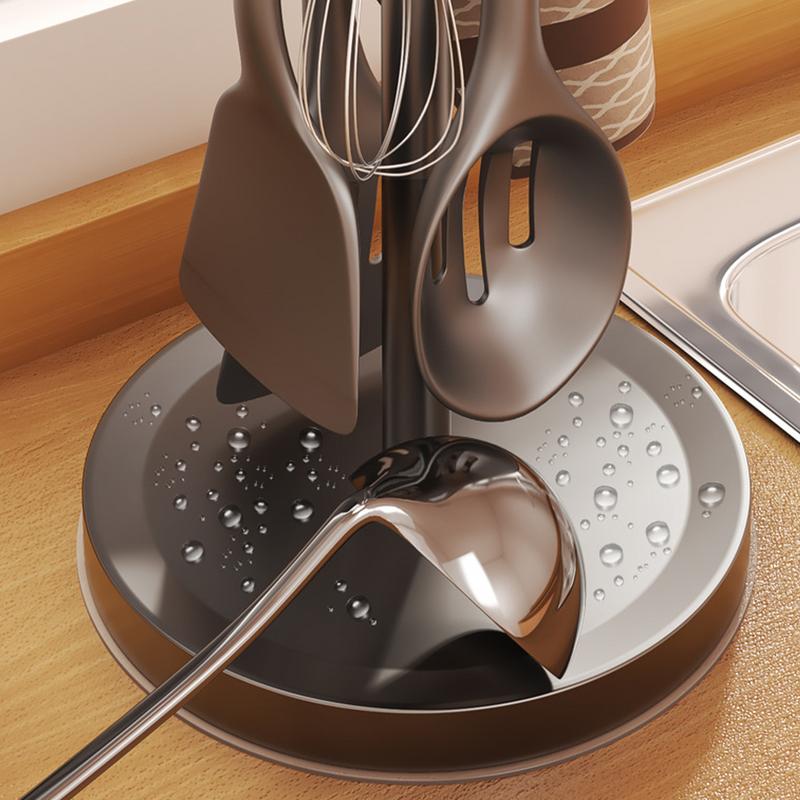 Soporte para utensilios de cocina con 8 ganchos, organizador de cubiertos de encimera giratorio de 360 grados para palas, cucharas, estante de almacenamiento para el hogar