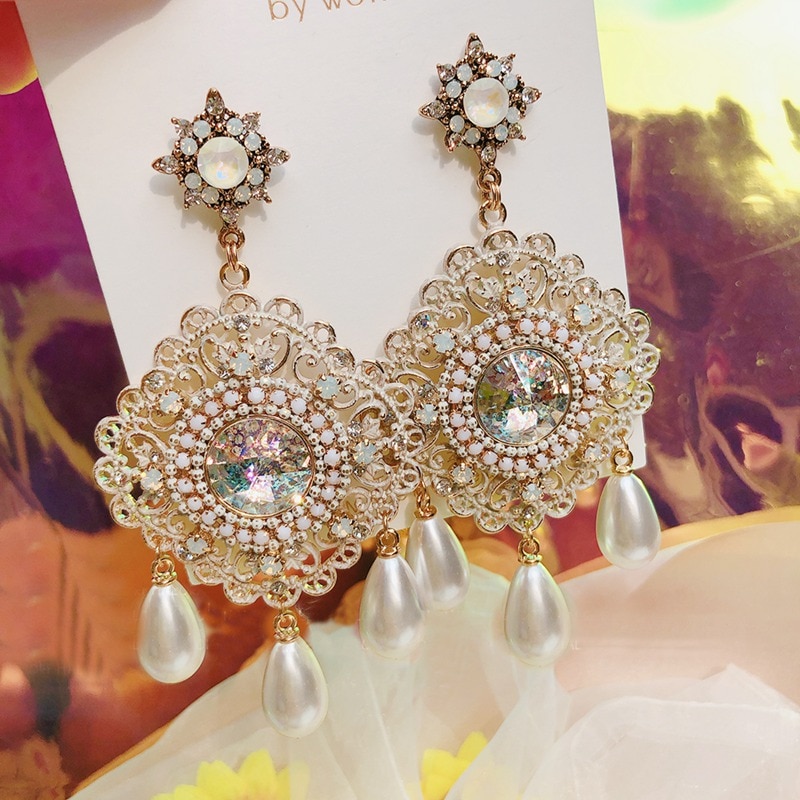 Mengjiqiao Vintage Luxe Overdreven Vierkante Crystal Oorbellen Voor Vrouwen Meisjes Elegante Parel Pendientes Sieraden