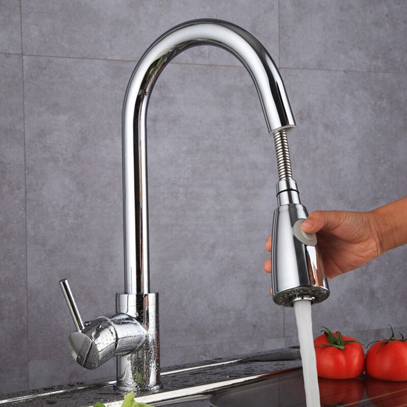 Kitchen Tap Brushed Nickel Kitchen Sink Tap Pull Out Kitchen Mixer Tap Extractable Handheld Taps with 2 Modes 360 Degree