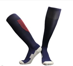 5 Pairs/lot Spring Autumn Sports Socks Men Football Socks Women's Towel Bottom Long Knees Breathable Basketball Socks HEQ550: dark blue red