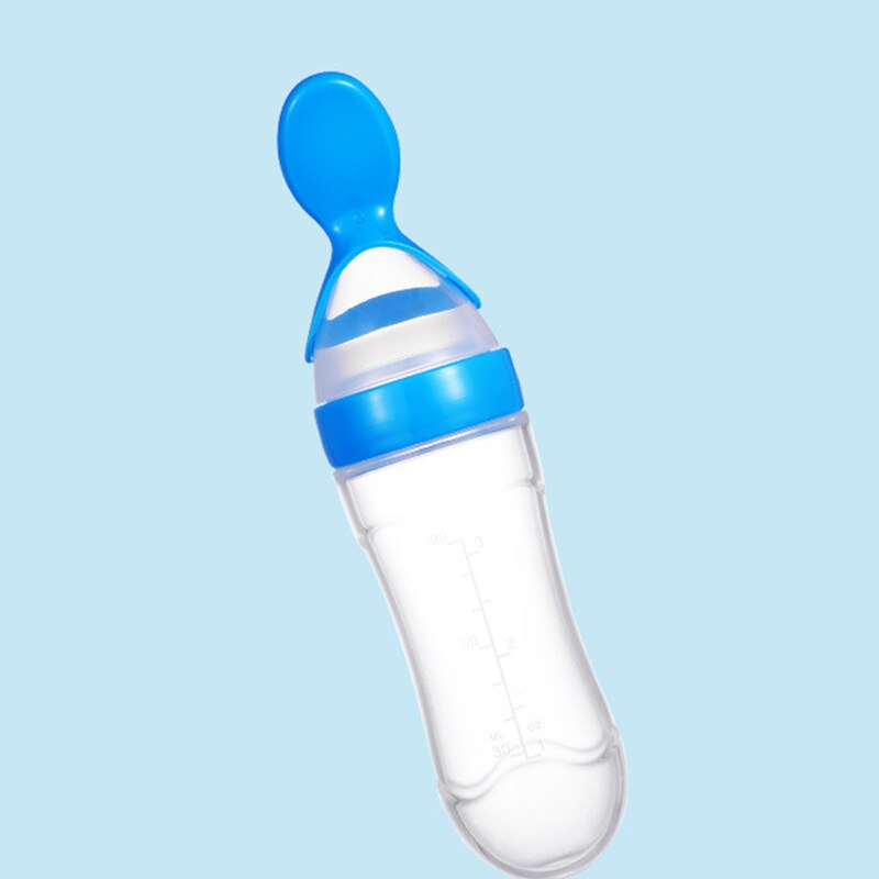 Kinderen Zachte Hoofd Soep Mok Fles Lepel Servies Silicagel Lepel Vork Voeden Bestek Baby Dingen Babyvoeding Mok: Round bottom blue