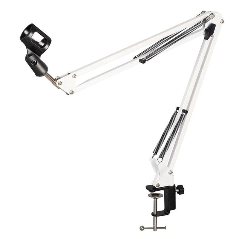 Extendable Recording Microphone Holder with Mic Clip Table Mounting Clamp: White
