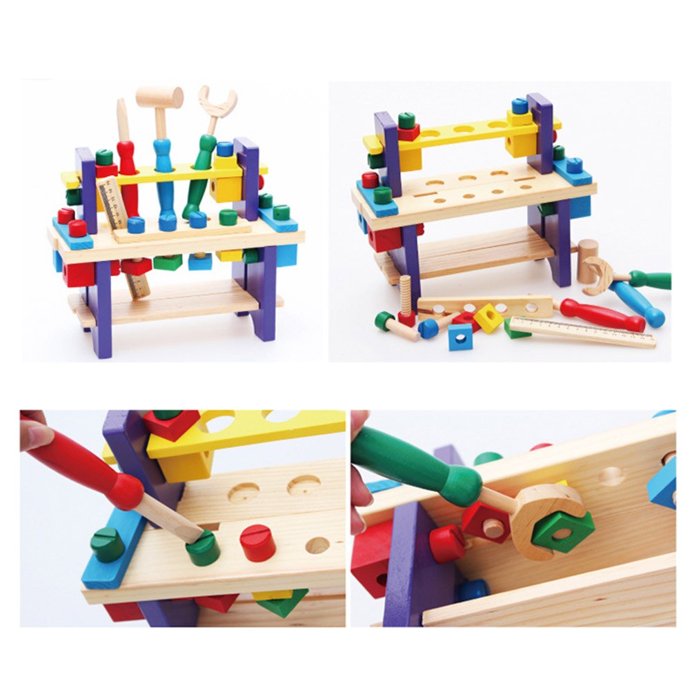 Primi Bambini impostato di Strumenti Martellante panca Giocattolo Di Legno multi-funzione di Vite dado Assemblato Costruzione di puzzle mani-in poi Del Veicolo workben