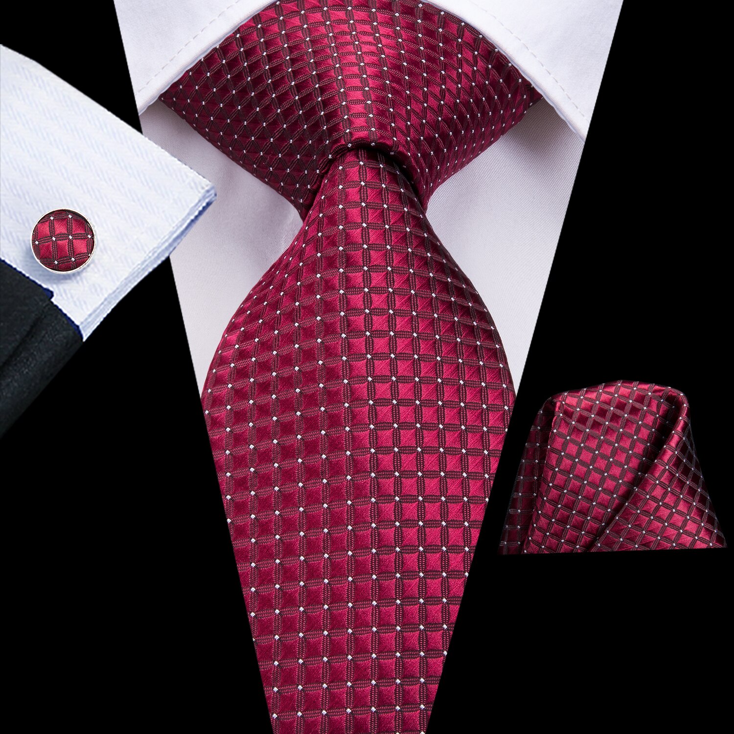Hi-Tie Heren Cadeau Stropdas Set Rode Wijn Bordeaux Paisley Zijden Bruiloft Stropdas Voor Mannen Hanky manchetknoop