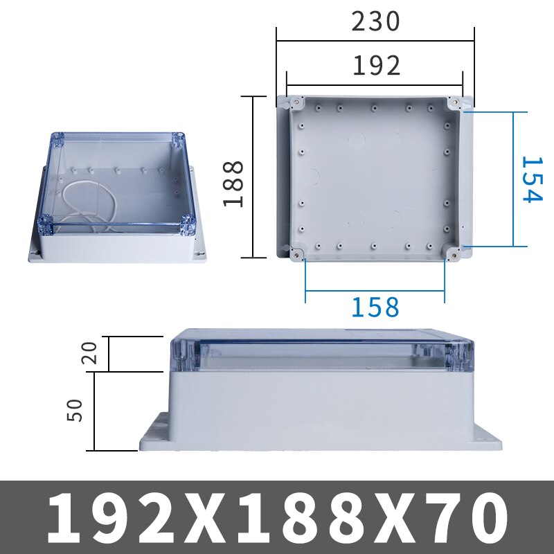 IP67 Plastic Transparent Box Waterproof Enclosure Electronic Project Outdoor Instrument Electrical Project Box Junction Housing: 192-188-70