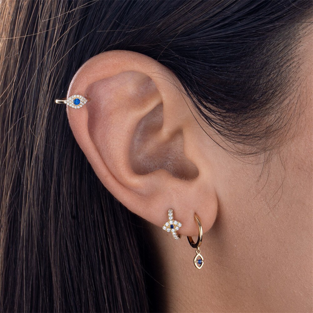 Pendientes de aro para Piercing de cartílago de oreja de acero inoxidable para mujer, aretes pequeños Huggie de mal de ojo, accesorio de joyería Punk para , 1 ud.