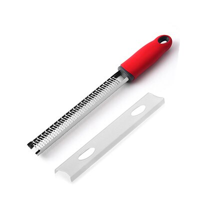 Stainless Steel Mill Cheese Grater Garlic Butter Mill Grater Lemon Zester Citrus Ginger Long Handle Vegetables Manual Slicer: Red (32x3.7cm)