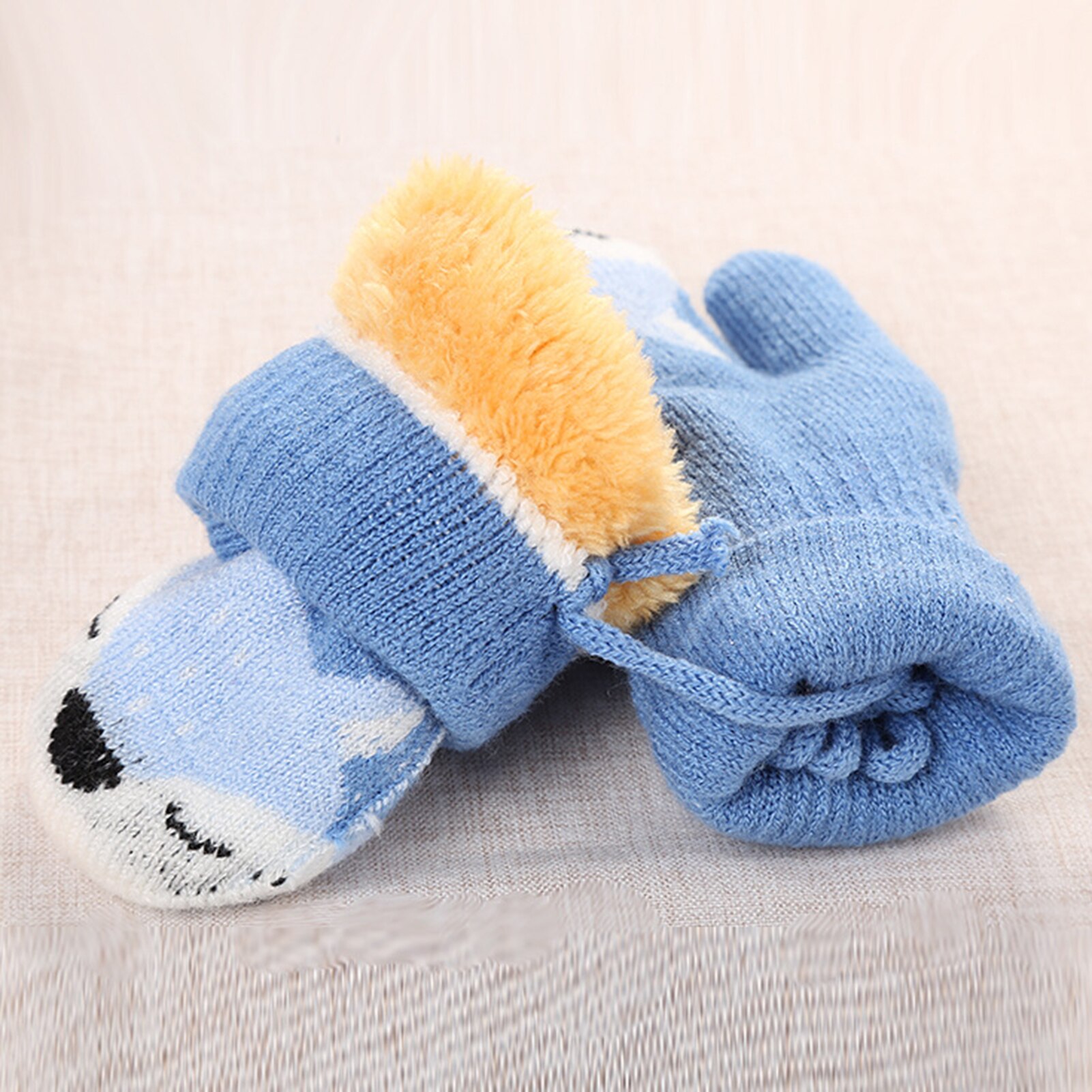 Kinderen winter dikke warme schattige cartoon vos dubbellaags gebreide handschoenen wanten met touw hang handschoenen aan kindernek