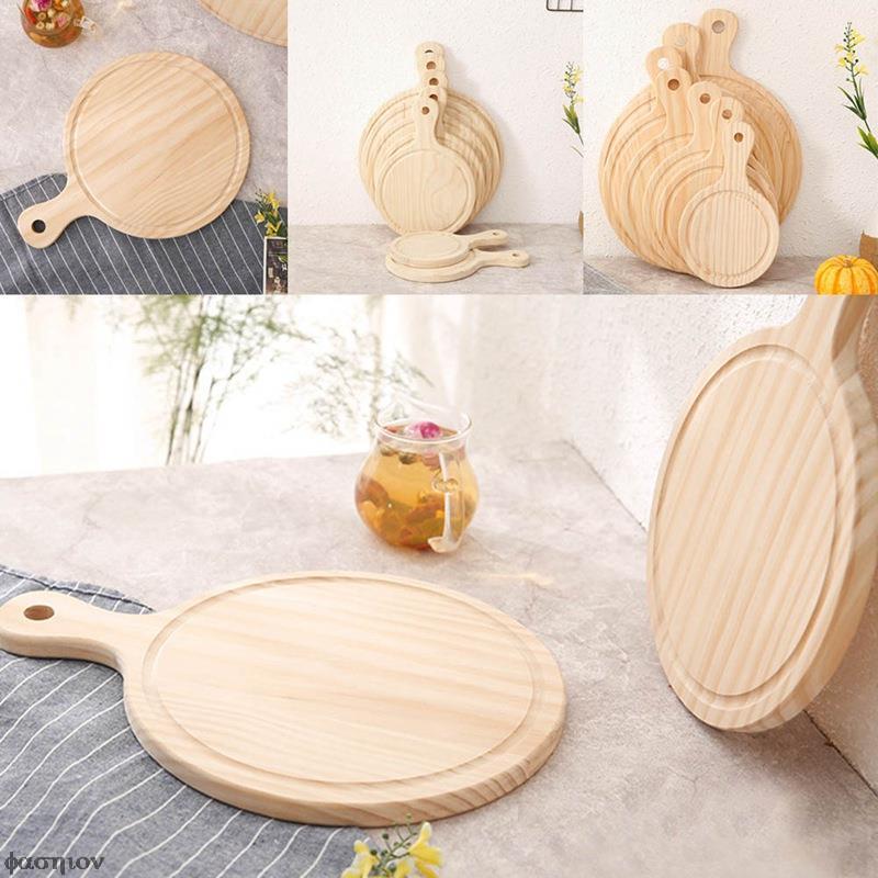 Durable Round Wooden Pizza Paddle Serving Board Making Peel Cutting Tray 4 Sizes 6/7/8/9/10/11/12 Inches