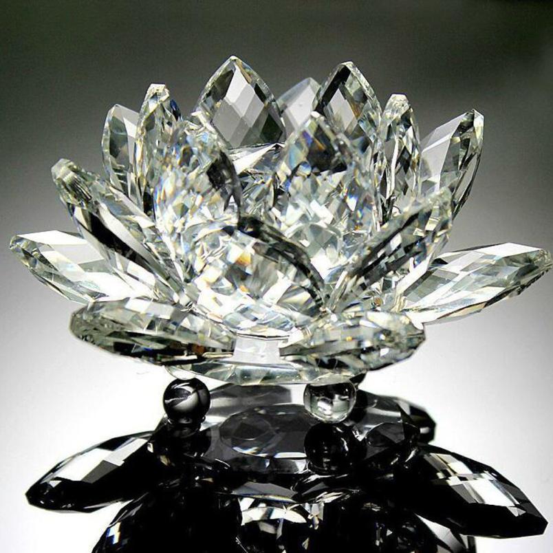 60mm Quartz Crystal Lotus Bloem Ambachten Glazen Presse-papier Fengshui Ornamenten Beeldjes Thuis Bruiloft Decor Souvenir