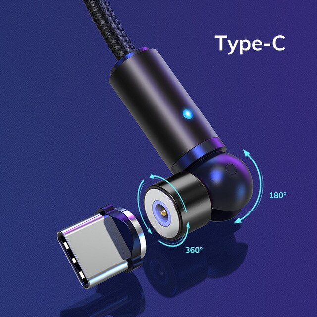 Cable magnético giratorio de 360 + 180 grados, Cable de carga rápida Micro USB tipo C, para iPhone, Xiaomi, USBC, novedad: black for Type C