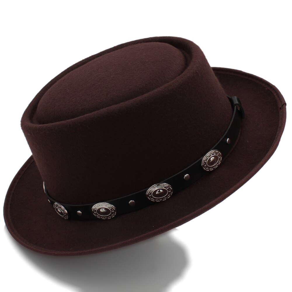 Vrouwen Pork Pie Hoed Vader Wol Platte Fedora Hoed voor Dame Koningin Gambler Schipper Trilby Hoed Hoed Maat 58 cm