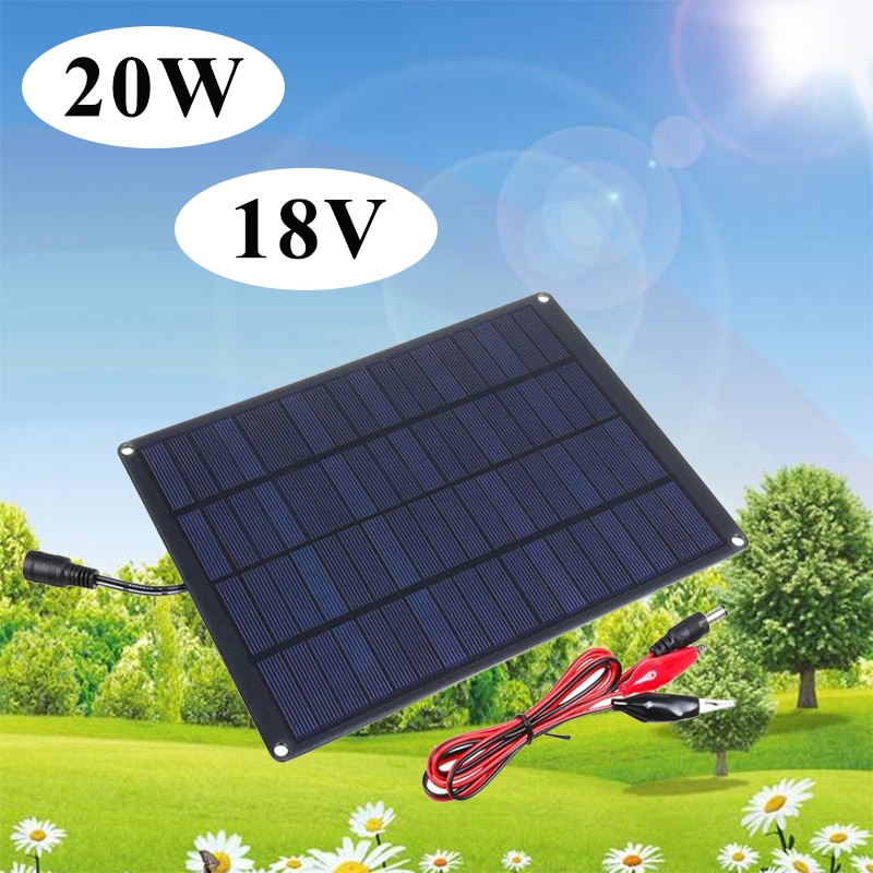 20W 18V Solar Panel 10/20/30A Controller 18V USB Portable Battery Charger with battery Clip For Outdoor Mobile Phone Charging
