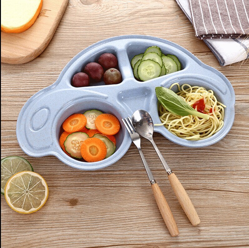 Plato de comida para bebé con forma de coche alimentación de silicona, esterilla, plato: Azul