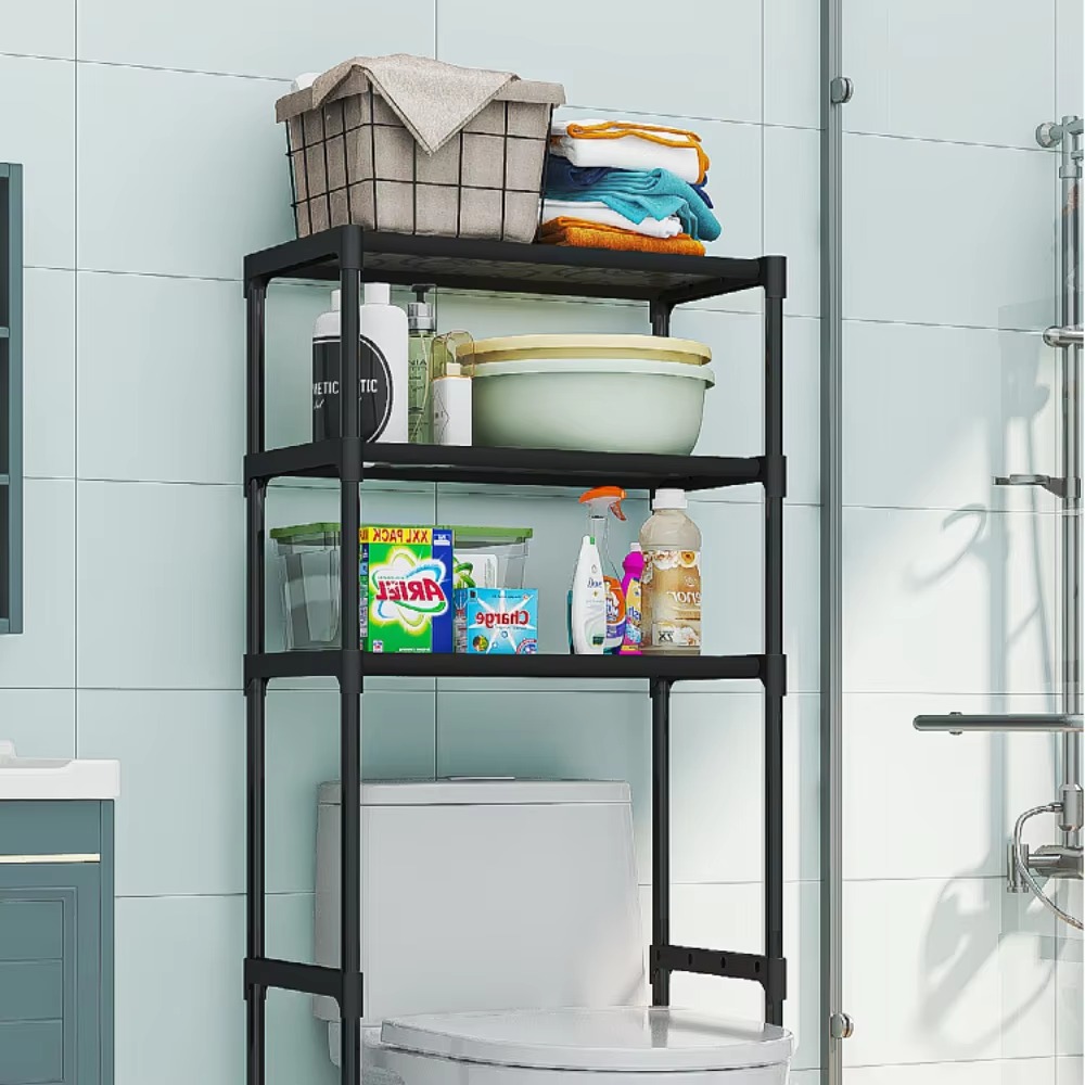 Waschmaschinenregal, mehrschichtiges, perforationsfreies Regal, platzsparend, über der Toilette, Aufbewahrungsregale, bodenstehender Toilettenhalter