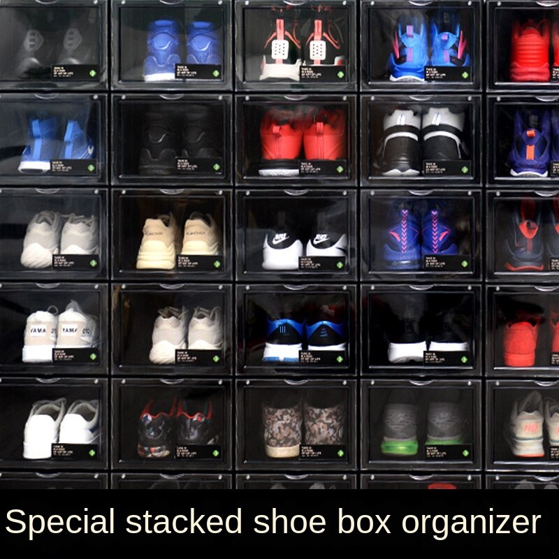 basketball shoe box transparent magnetic suction side door shoe cabinet acrylic plastic household clamshell high-top