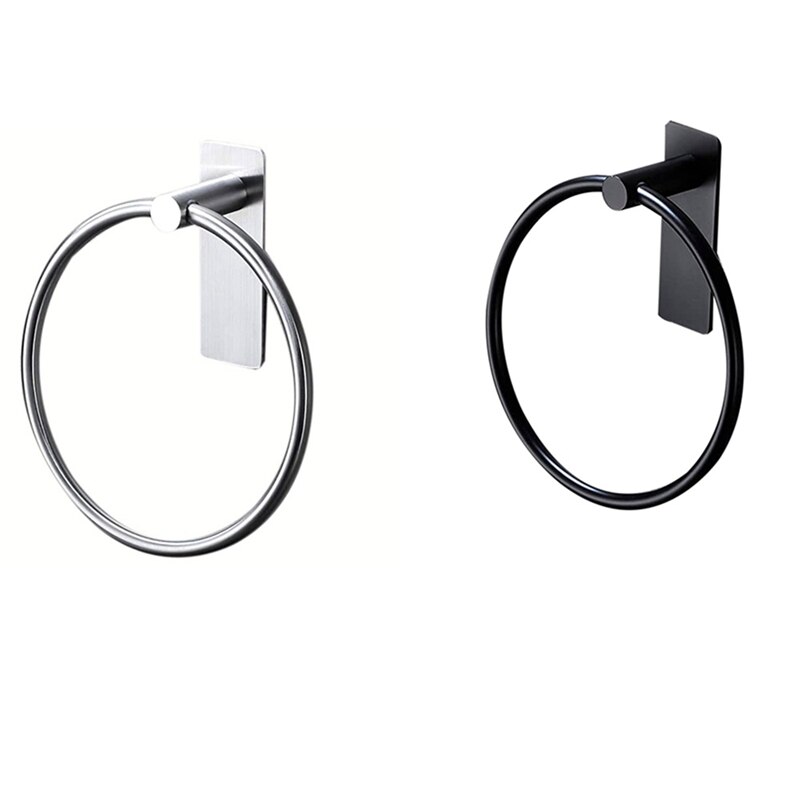 Towel Ring/Hand Towel Holder - Self Adhesive Round Towel Rack Black Hand Towel Bar for Bathroom, Stainless Steel
