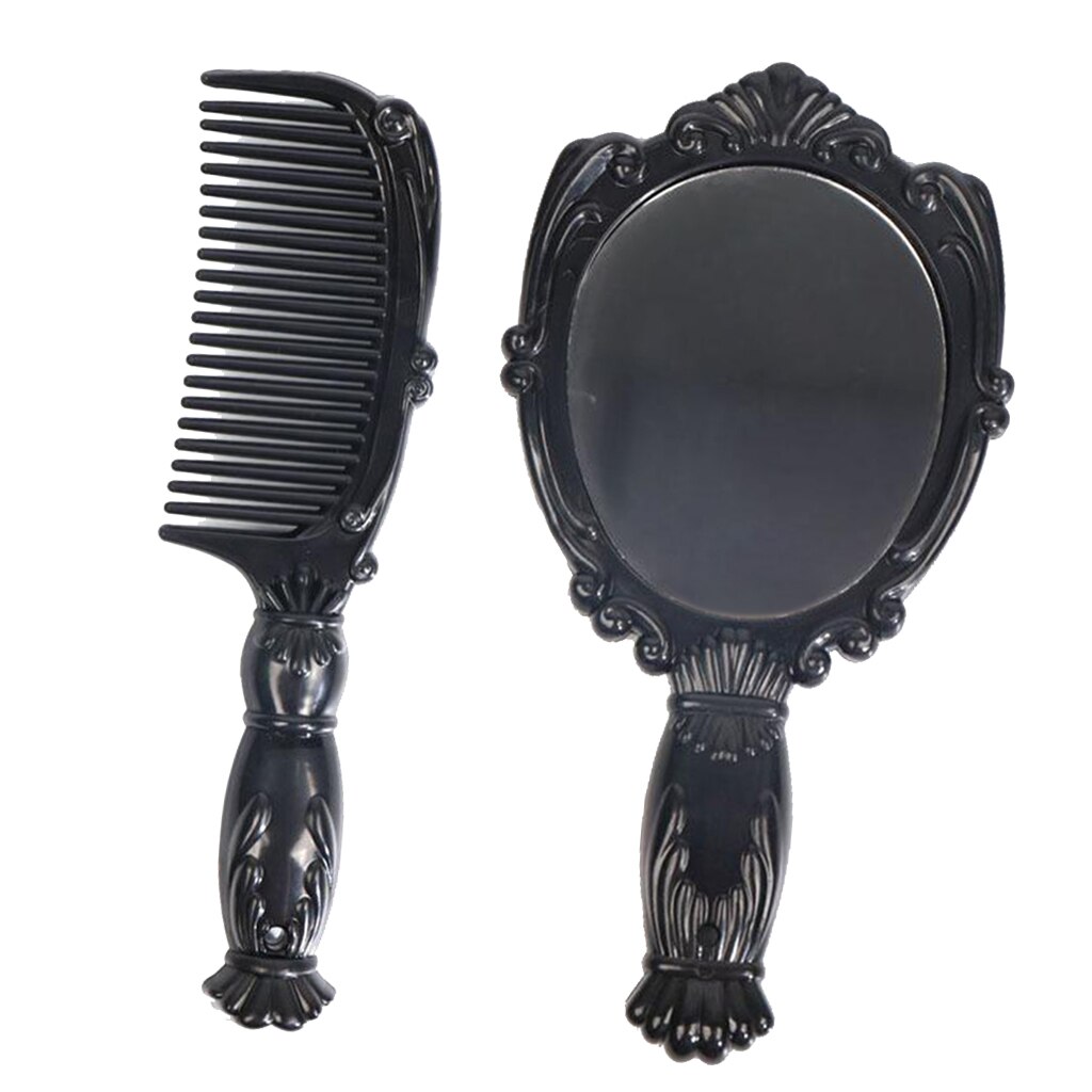 Antique Portable Hand Mirror Hand Comb Set Hairdressing Tools