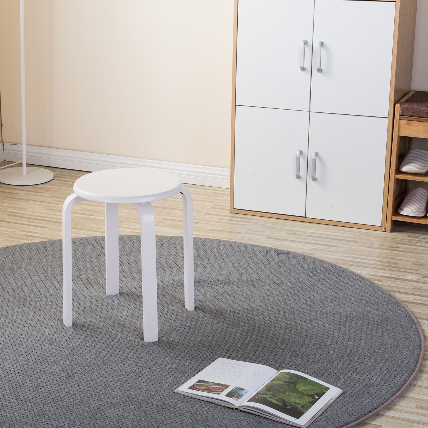Modern K/D Rubber Wooden Stools Practical Round Stacking Stools for Home/Restaurants/Hotel 1pcs Household Small Wooden Stool