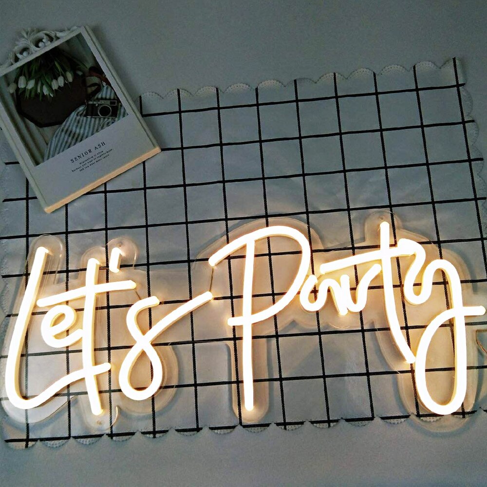 LED Neon Light Sign Lets Party Light Signs For Birthday Single Cocktail Dance Party Wall Decoration 23X10in Custom Made