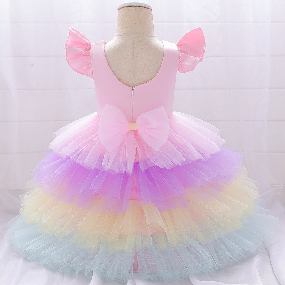 Korean version of small girls and young children baby birthday multilayer pompon cake dress princess fantasy dance dress