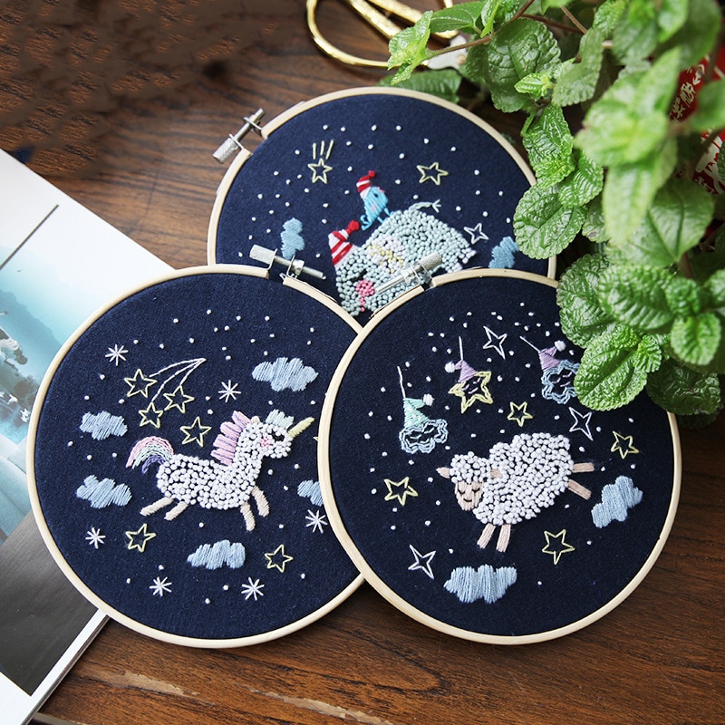 Söt tecknad djur diy broderade tillbehör kit stjärnserie broderimaterial paket hantverk broderi gör leveranser