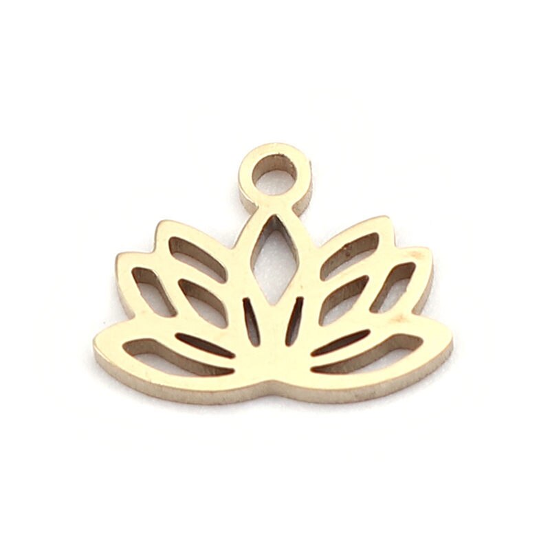 2 PCs Stainless Steel Charm Pendants Hollow Lotus Shape Gold Charms For Trendy Jewelry Making Accessories 10mm x 8mm