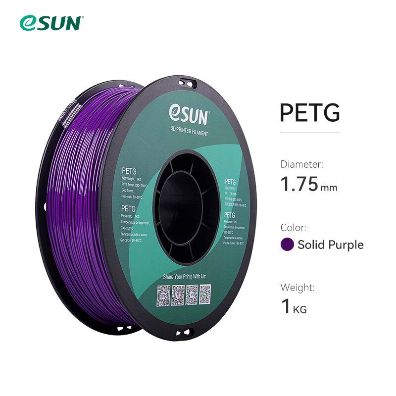 Esun petg filament 1.75mm,3d printer filament petg nøjagtighed  +/- 0.05mm,1kg 2.2 lbs spole 3d printmaterialer til 3d printere: Solid lilla
