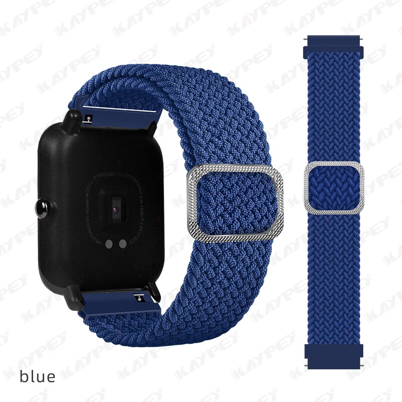 Boucle Solo tressée pour Huami Amazfit GTS 2 2e 2, Mini bracelet de ceinture élastique en Nylon réglable pour Amazfit Bip Lite 1S U pro: 7-Blue