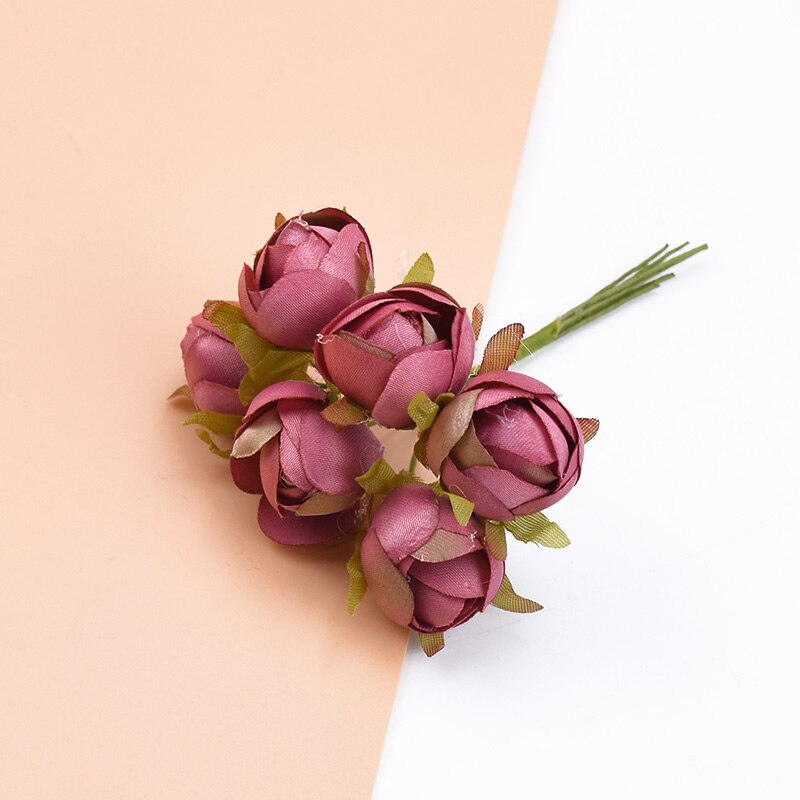 6 piezas ramo multicolor rosas de seda jarrones para decoración del hogar boda flores decorativas al por mayor guirnalda de Navidad álbum de recortes