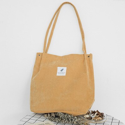 Women Canvas Tote Bag Corduroy Shopping Female Eco Cloth Handbag Big Women Folding Shoulder Reusable Foldable Shopper Bags: Yellow