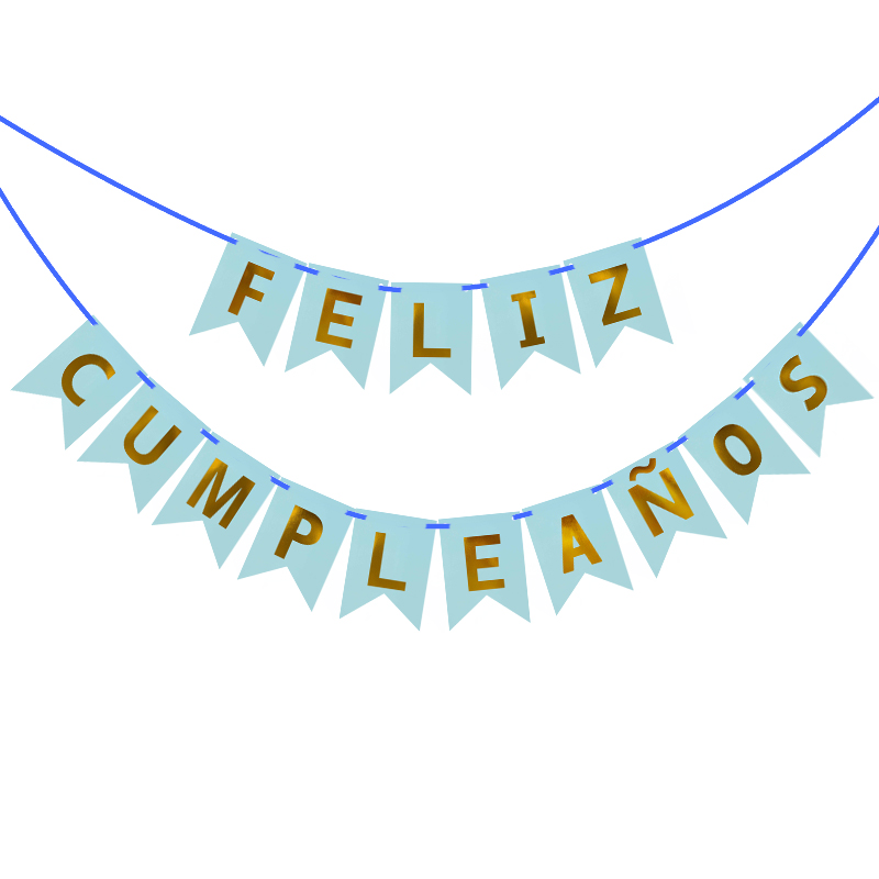 1 sett spansk gratulerer med dagen Bunting banner brev feliz cumpleaños papir krans bursdagsfest hengende flagg dekorasjon forsyning: B04