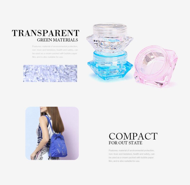 5g Colorful Bottle Square Transparent Cosmetic Empty Jar Pot Eyeshadow Lip Balm Face Cream Sample Cream Jar Container