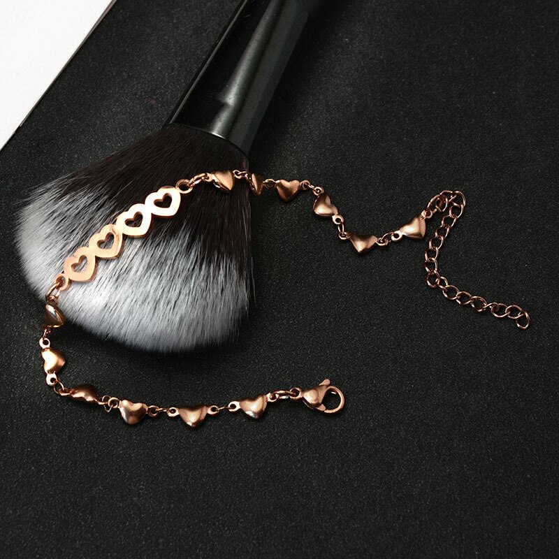 Kleine Pfirsich Herz 6mm Wafer Tasche Perlen runde Römischen Ziffern Doppel Schicht Füße Anhänger Titan Stahl Vergoldet 18ck füße Penda: S050 Four Peach Heart Rose Gold