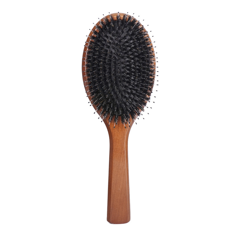 Cepillo de pelo de cerdas de jabalí para mujer, peines de madera para el cabello, cepillo alisador de desenredar, peine para el cabello, accesorios de peluquero: Negro