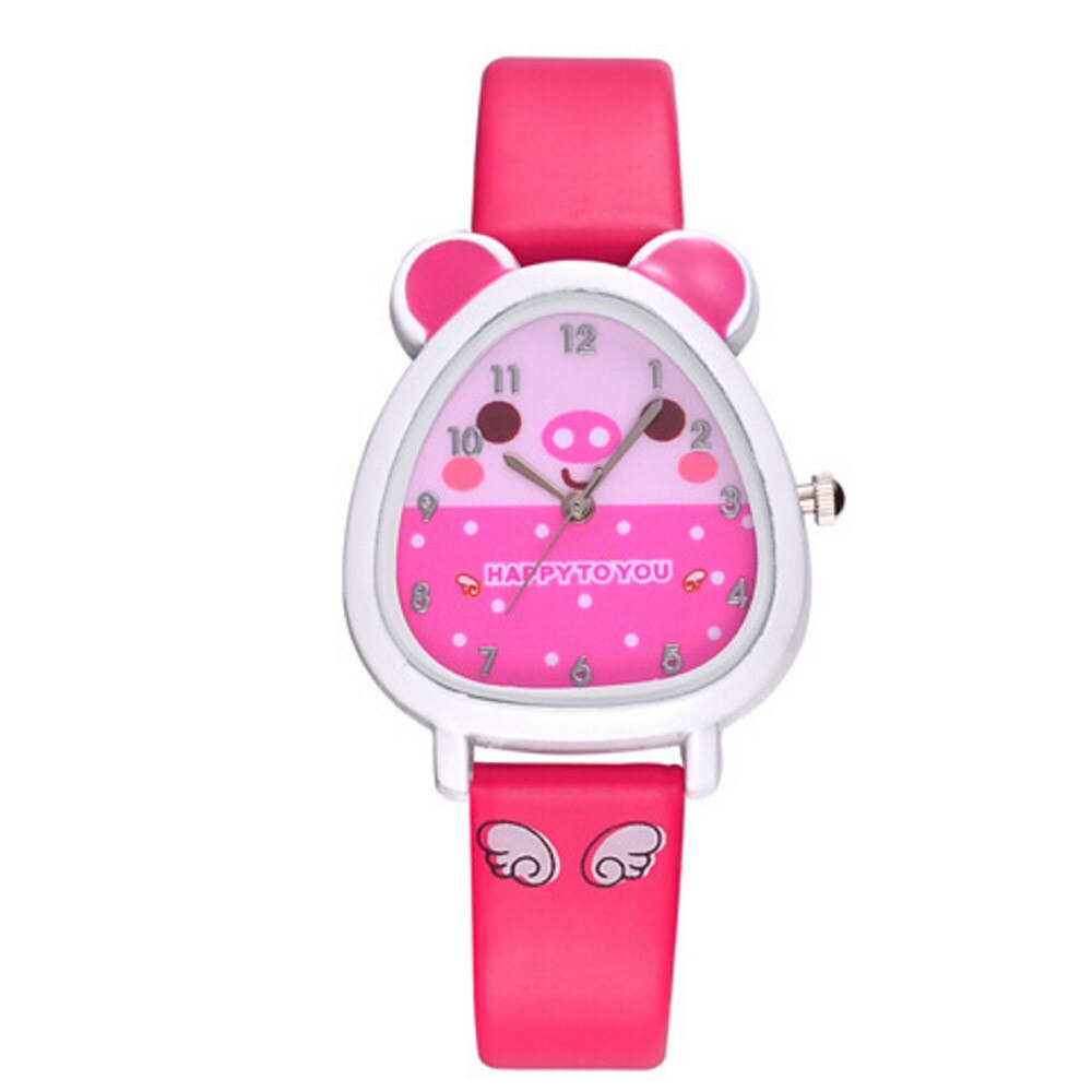 Mooie Animal Cartoon Quartz Horloge Casual Wear Strass Horloges Meisjes Kids # W: Hot Pink