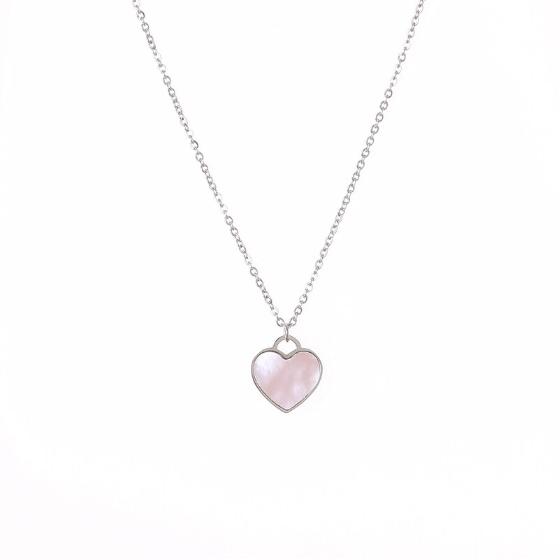 1.5cm kleine rosafarbene herz-choker-halsketten aus edelstahl mit natürlichen muschelanhängern für damen, strand-muschel-halsketten: Silber